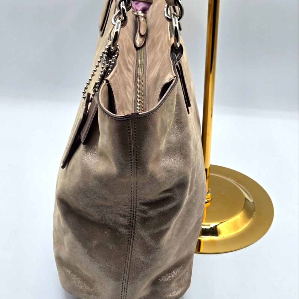 COACH Chelsea East West Beige Shimmer Patent Leather Shoulder Tote Bag - Picture 5 of 15